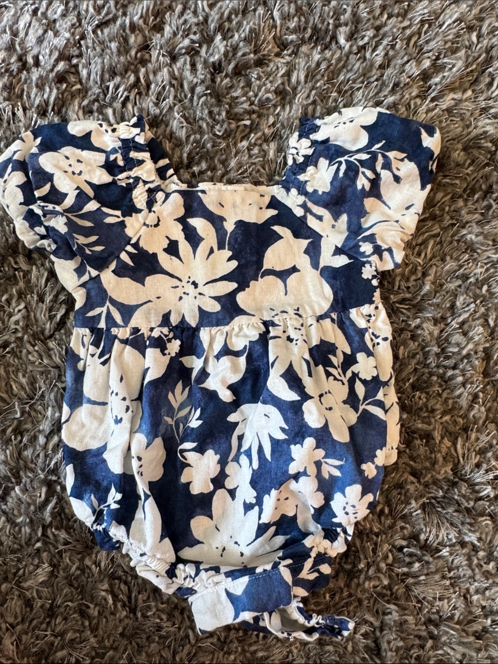 GAP Navy and White Floral Puff-Sleeve Baby Romper